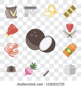 Set Of 13 simple editable icons such as Coconut, Pot, Fork, Radish, Pudding, Honey, Octopus, Butcher, Ham, web ui icon pack