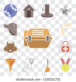 Set Of 13 simple editable icons such as Animal carrier, Winner, Broom, Leash, Filter, First aid, Hamster, Bone, Dog, web ui icon pack
