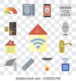 Set Of 13 simple editable icons such as Automation, Socket, Sensor, Remote, Panel, Doorknob, Home, Voice control, Doorbell, web ui icon pack