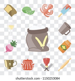 Set Of 13 simple editable icons such as Flour, Rolling pin, Butcher, Pot, Tea, Honey, Radish, Mug, Glass, web ui icon pack