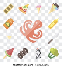 Set Of 13 simple editable icons such as Octopus, Cauliflower, Milk, Coffee, Ice cream, Spoon, Glass, Mustard, Honey, web ui icon pack