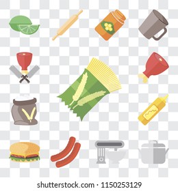 Set Of 13 simple editable icons such as Pasta, Pot, Mixer, Sausage, Hamburguer, Mustard, Flour, Ham, Butcher, web ui icon pack