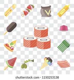 Set Of 13 simple editable icons such as Sushi, Bacon, Ice cream, Olives, Asparagus, Pizza, Jelly, web ui icon pack