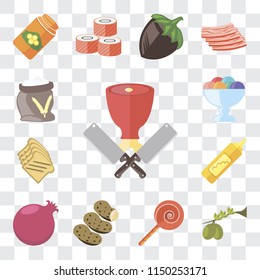 Set Of 13 simple editable icons such as Butcher, Olives, Jawbreaker, Potatoes, Pomegranate, Mustard, Toast, Ice cream, Flour, web ui icon pack