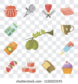 Set Of 13 simple editable icons such as Olives, Cupcake, Bread, Sushi, Kebab, Ice cream, Honey, Tea, Pickles, web ui icon pack