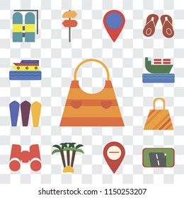 Set Of 13 simple editable icons such as Bag, Gps, Map, Palm tree, Binoculars, Surfing, Ship, Cruise, web ui icon pack