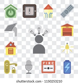 Set Of 13 simple editable icons such as Smart, Battery, Fire alarm, Voice control, Handle, Light, Home, Garage, Panel, web ui icon pack