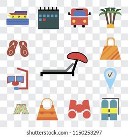 Set Of 13 simple editable icons such as Sunbed, Aqualung, Binoculars, Bag, Swimsuit, Check in, Snorkel, Flip flops, web ui icon pack
