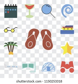Set Of 13 simple editable icons such as Flip flops, Binoculars, Igloo, Snorkel, Airplane, Star, Palm tree, Cruise, Sunglasses, web ui icon pack