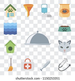 Set Of 13 simple editable icons such as Food, Stethoscope, Injection, First aid, Broom, Cat, Birdhouse, Bowl, Water, web ui icon pack