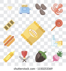 Set Of 13 simple editable icons such as Chips, Radish, Hazelnut, Butcher, Mustard, Dairy, Hot dog, Jawbreaker, Biscuit, web ui icon pack