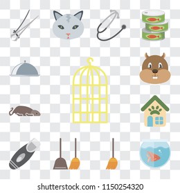 Set Of 13 simple editable icons such as Bird cage, Fishbowl, Broom, Dustpan, Razor, Pet shop, Mouse, Hamster, Food, web ui icon pack