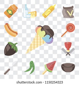 Set Of 13 simple editable icons such as Ice cream, Bowl, Peas, Spoon, Butcher, Hazelnut, Jawbreaker, Hot dog, web ui icon pack