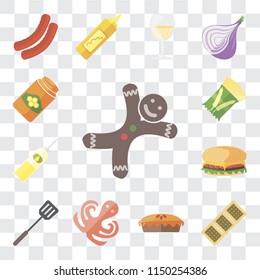 Set Of 13 simple editable icons such as Gingerbread, Biscuit, Pie, Octopus, Spatula, Hamburguer, Oil, Pasta, Honey, web ui icon pack