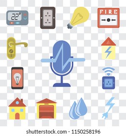 Set Of 13 simple editable icons such as Voice control, Power, Water, Garage, Home, Socket, Mobile, Doorknob, web ui icon pack
