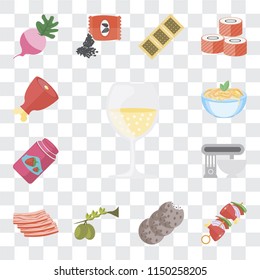 Set Of 13 simple editable icons such as Glass, Kebab, Cookies, Olives, Bacon, Mixer, Jam, Pasta, Ham, web ui icon pack