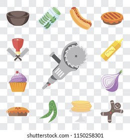 Set Of 13 simple editable icons such as Grinder, Gingerbread, Pancakes, Peas, Pie, Onion, Cupcake, Mustard, Butcher, web ui icon pack
