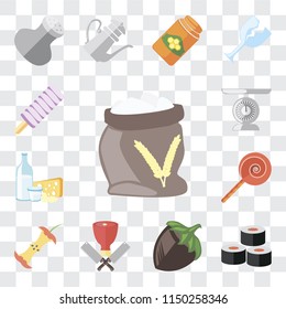 Set Of 13 simple editable icons such as Flour, Sushi, Hazelnut, Butcher, Apple, Jawbreaker, Dairy, Scale, Ice cream, web ui icon pack