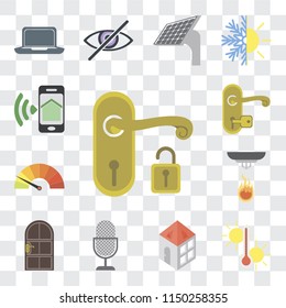 Set Of 13 simple editable icons such as Handle, Temperature, Home, Voice control, Door, Sensor, Meter, Smartphone, web ui icon pack