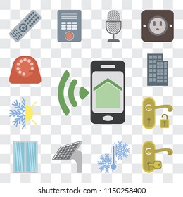 Set Of 13 simple editable icons such as Smartphone, Handle, Temperature, Panel, Window, Heating, Smart home, Dial, web ui icon pack
