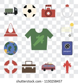 Set Of 13 simple editable icons such as Shirt, Airplane, Minivan, Suitcase, Lifebuoy, Passport, Globe, Beach volleyball, Purse, web ui icon pack