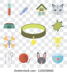 Set Of 13 simple editable icons such as Collar, Aquarium, Rabbit, Yarn, Leash, Trophy, Treats, Turtle, Bowl, web ui icon pack