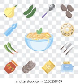 Set Of 13 simple editable icons such as Pasta, Toaster, Chips, Cookies, Jam, Knives, Pepper, Doughnut, Water, web ui icon pack