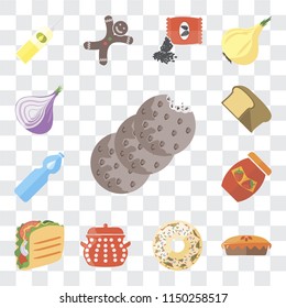 Set Of 13 simple editable icons such as Cookies, Pie, Doughnut, Pot, Taco, Jam, Water, Bread, Onion, web ui icon pack