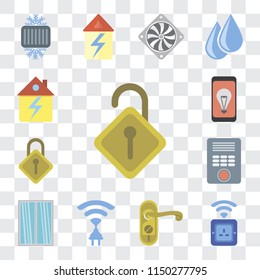 Set Of 13 simple editable icons such as Locked, Socket, Doorknob, Wireless, Window, Intercom, Locking, Mobile, Home, web ui icon pack
