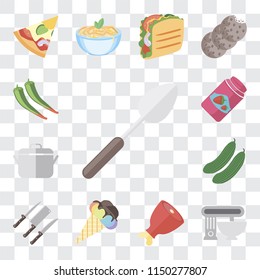 Set Of 13 simple editable icons such as Spoon, Mixer, Ham, Ice cream, Knives, Cucumber, Pot, Jam, Pepper, web ui icon pack