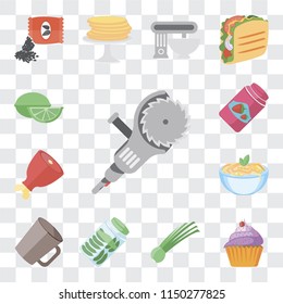 Set Of 13 simple editable icons such as Grinder, Cupcake, Chives, Pickles, Mug, Pasta, Ham, Jam, Lime, web ui icon pack