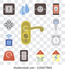 Set Of 13 simple editable icons such as Doorknob, Home, Smart home, Plug, Dial, Alarm, Socket, key, Cooler, web ui icon pack
