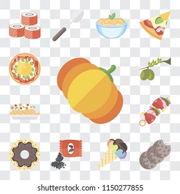 Set Of 13 simple editable icons such as Pumpkin, Cookies, Ice cream, Seeds, Doughnut, Kebab, Risotto, Olives, Pizza, web ui icon pack