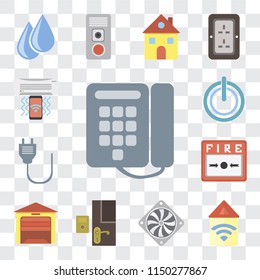 Set Of 13 simple editable icons such as Dial, Automation, Cooler, Doorbell, Garage, Fire alarm, Plug, Power, Air conditioner, web ui icon pack