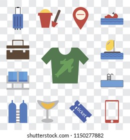 Set Of 13 simple editable icons such as Shirt, Phone, Tickets, Cocktail, Oxygen, Swimming pool, Waiting room, Parasailing, Suitcase, web ui icon pack