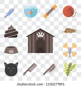 Set Of 13 simple editable icons such as Kennel, Seaweed, Brush, Comb, Cat, Treats, Dog food, Hedgehog, Poop, web ui icon pack
