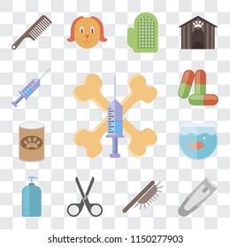 Set Of 13 simple editable icons such as Treats, Nail clippers, Brush, Scissors, Shampoo, Aquarium, Pet food, Drugs, Syringe, web ui icon pack