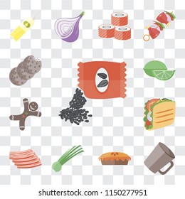 Set Of 13 simple editable icons such as Seeds, Mug, Pie, Chives, Bacon, Taco, Gingerbread, Lime, Cookies, web ui icon pack