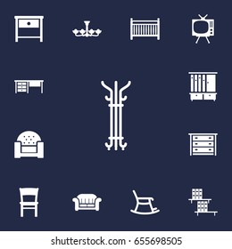 Set Of 13 Situation Icons Set.Collection Of Worktop, Cot, Rocking Furniture And Other Elements.
