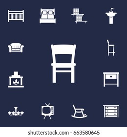 Set Of 13 Situation Icons Set.Collection Of Couch, Bedroom, Chimney And Other Elements.