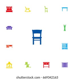 Set Of 13 Situation Icons Set.Collection Of Rocking Furniture, Commode, Desk And Other Elements.