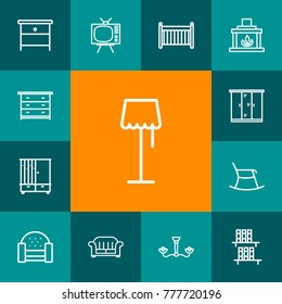 Set Of 13 Situation Outline Icons Set.Collection Of Crib , Nightstand, Closet Elements.