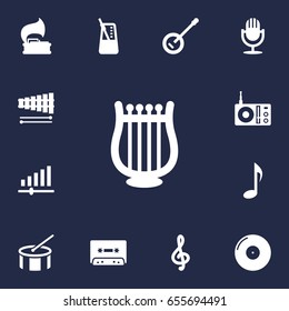 Set Of 13 Song Icons Set.Collection Of Tape, Percussion, Quaver And Other Elements.