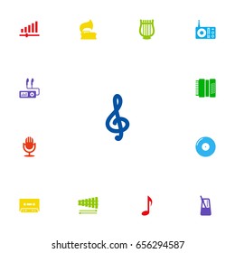 Set Of 13 Song Icons Set.Collection Of Turntable, Knob, Radio And Other Elements.