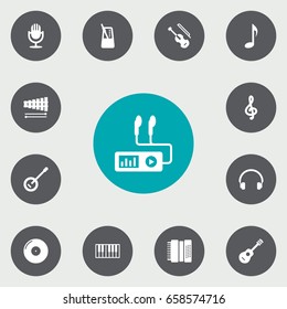 Set Of 13 Song Icons Set.Collection Of Acoustic, Karaoke, Fiddle And Other Elements.