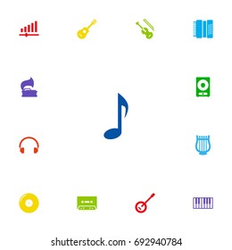 Set Of 13 Song Icons Set.Collection Of Harmonica, Octave Keyboard, Lyre And Other Elements.