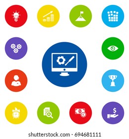 Set Of 13 Startup Icons Set.Collection Of Bulb, Sponsor, Call Center And Other Elements.