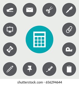 Set Of 13 Stationery Icons Set.Collection Of Sticky, Mail, Pushpin And Other Elements.