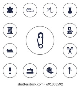 Set Of 13 Stitch Icons Set. Collection Of sewing, Tailor And Other Elements.