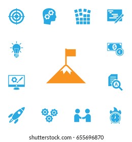 Set Of 13 Strategy Icons Set.Collection Of Thinking Head, Achievement, Document Checking And Other Elements.